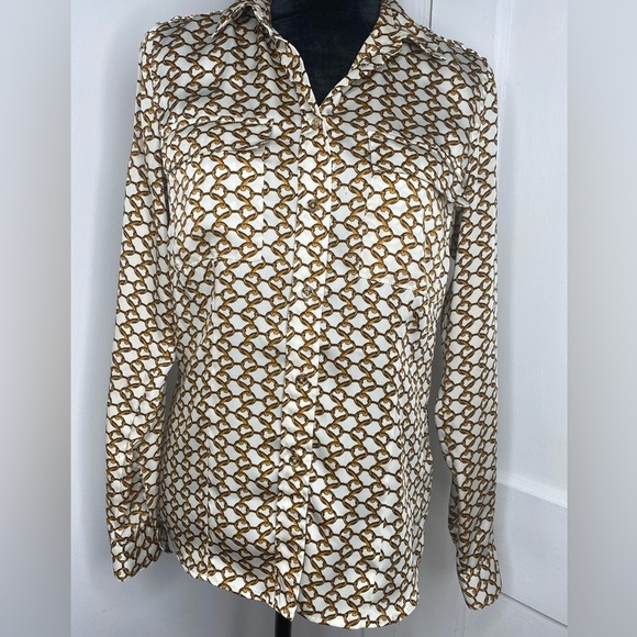 MICHAEL Michael Kors Brown and Gold Long Sleeve Button Down Shirt - Picture 2 of 11